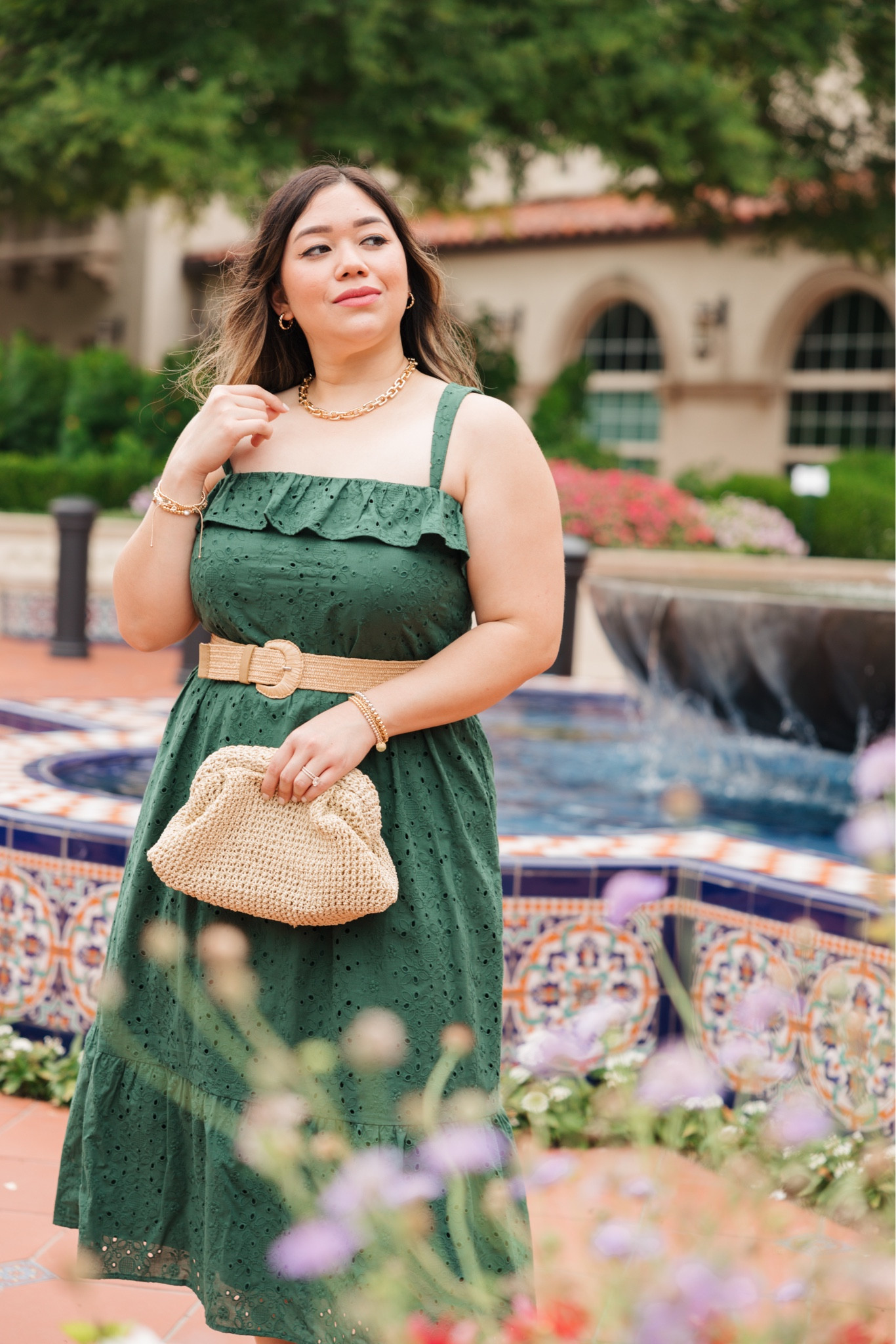 Green dress, summer dress, loft dress, eyelet dress, midi dress, fall transitional dress, straw bag, straw clutch, bow heels, knotted platform heels, ruffle dress, squared chain link necklace, freshwater pearl bracelet, hoop earrings

Absolutely OBSESSED with this green eyelet midi dress from @LOFT 💚 It comes in both regular and petite sizing && it’s currently 50% off! The forest green color makes it a versatile piece that can also be worn during fall season - just throw on a cute blazer or sweater over the dress with a pair of booties! 💫 

#LTKsalealert #LTKstyletip #LTKunder100