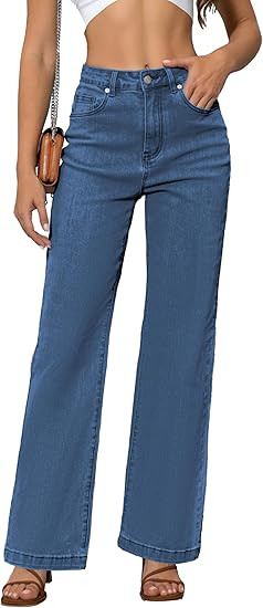 Womens Jeans High Waisted Straight Leg Loose Stretchy Lightweight Tummy Control Trendy Jeans for ... | Amazon (US)
