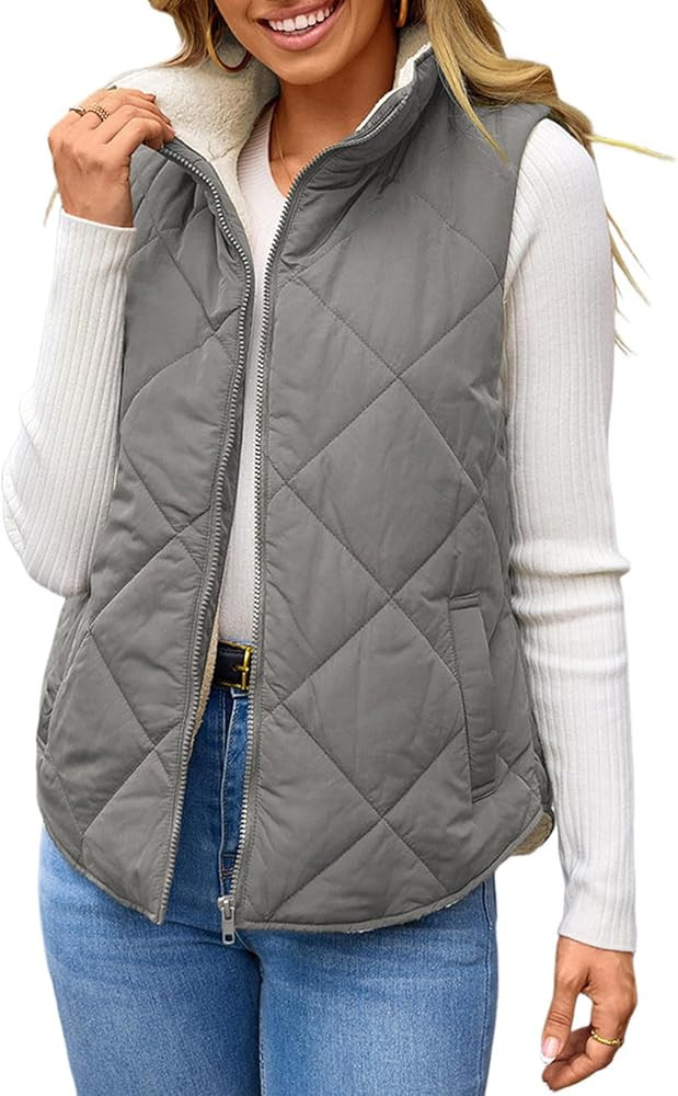 Dokotoo Womens 2025 Fall Vests Sleeveless Fleece Jacket Zip Up Pockets Warm Coat Winter Clothing | Amazon (US)