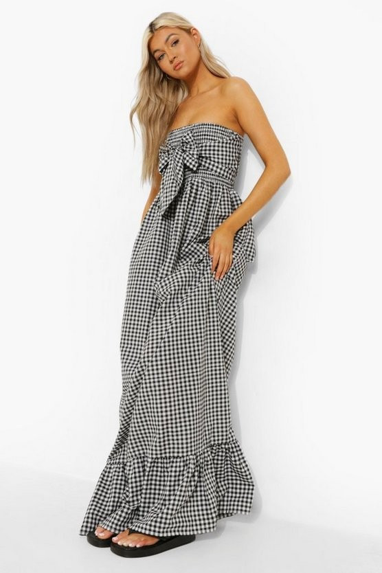 Tall Gingham Knot Front Maxi Dress | Boohoo.com (US & CA)