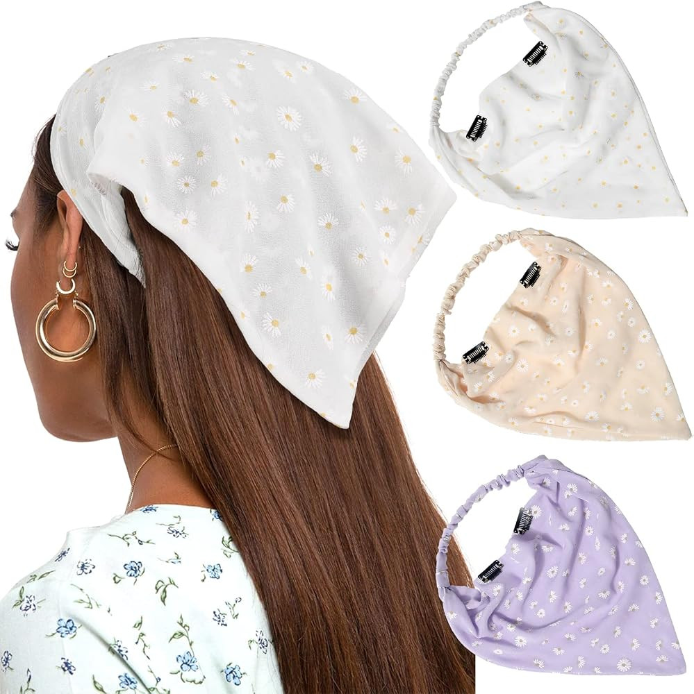 AWAYTR Floral Elastic Hair Scarf Headband 3PCS Chiffon Head Kerchief Headband Floral Hair Scarves... | Amazon (US)