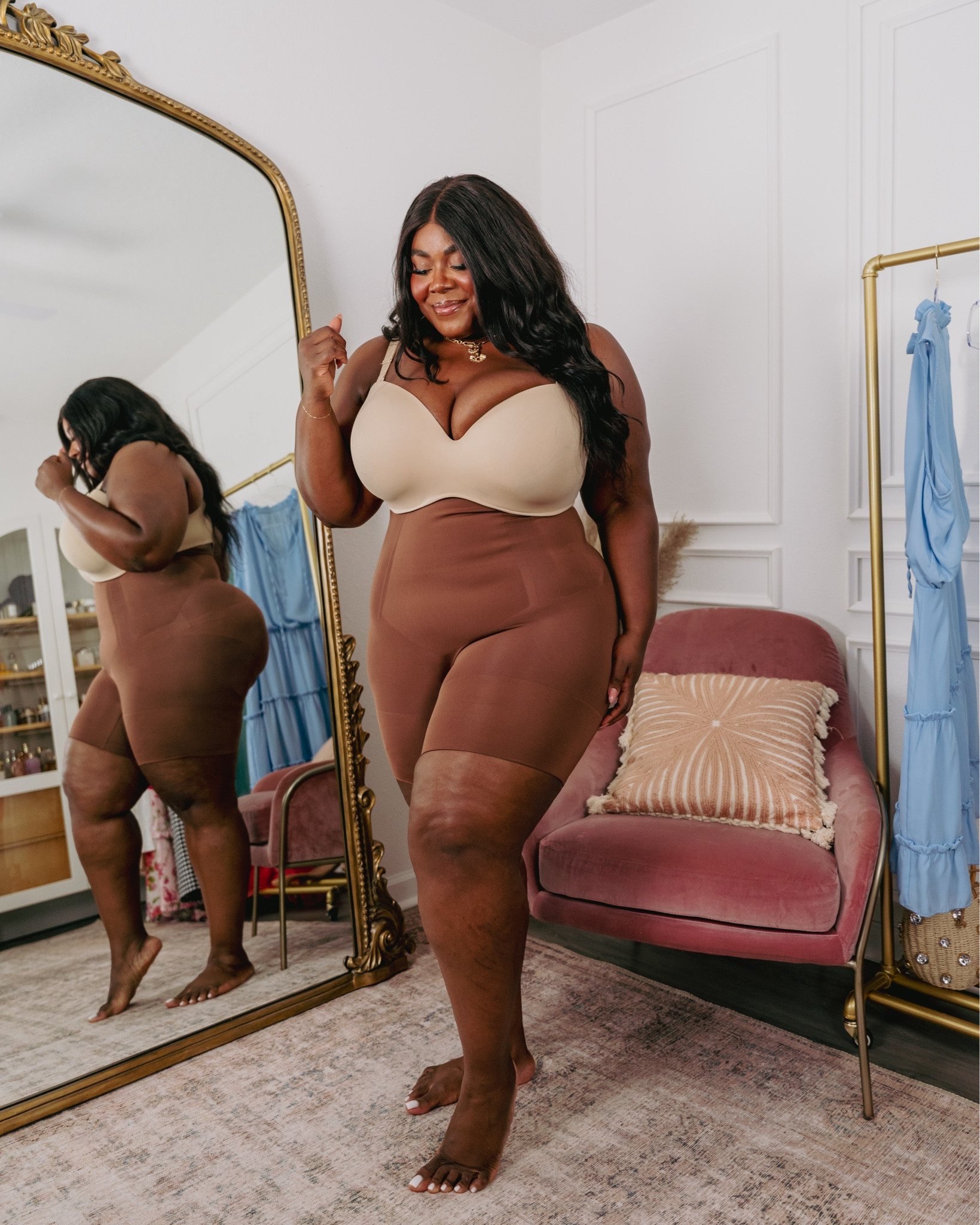 What I’m wearing underneath my Bodycon dresses 🤎 

Spanx code for 10% off THAMARRXSPANX 

also linked a more affordable option from Amazon (XL) 

#plussize #shapewear #straplessbra 

#LTKPlusSize #LTKFindsUnder50