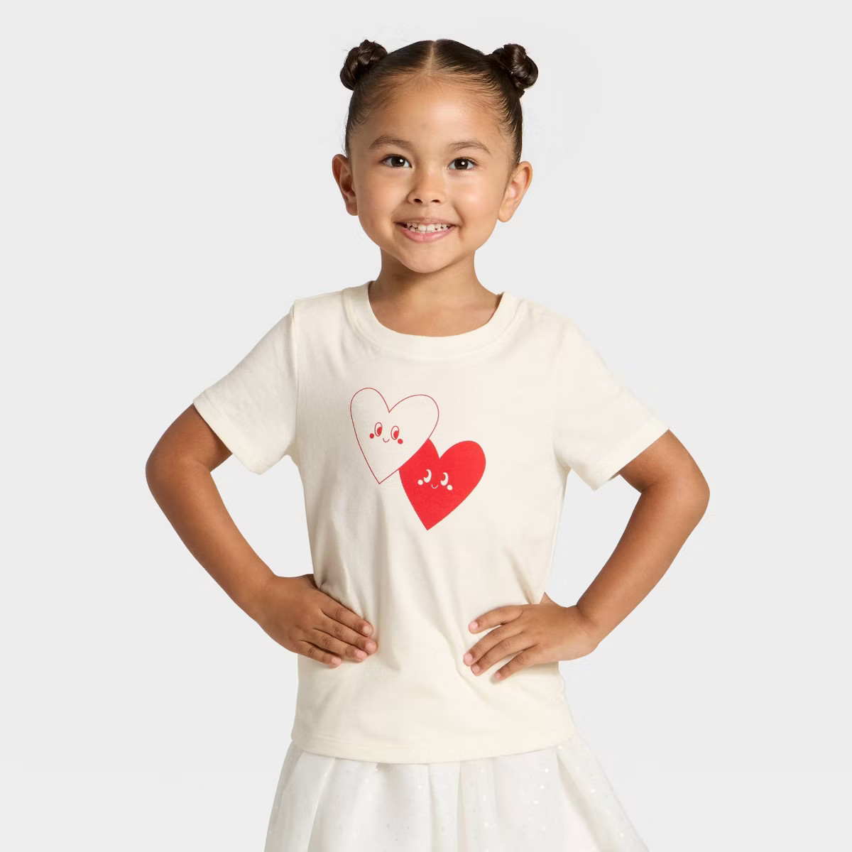 Toddler Girls' Short Sleeve Hearts Graphic T-Shirt - Cat & Jack™ Cream | Target