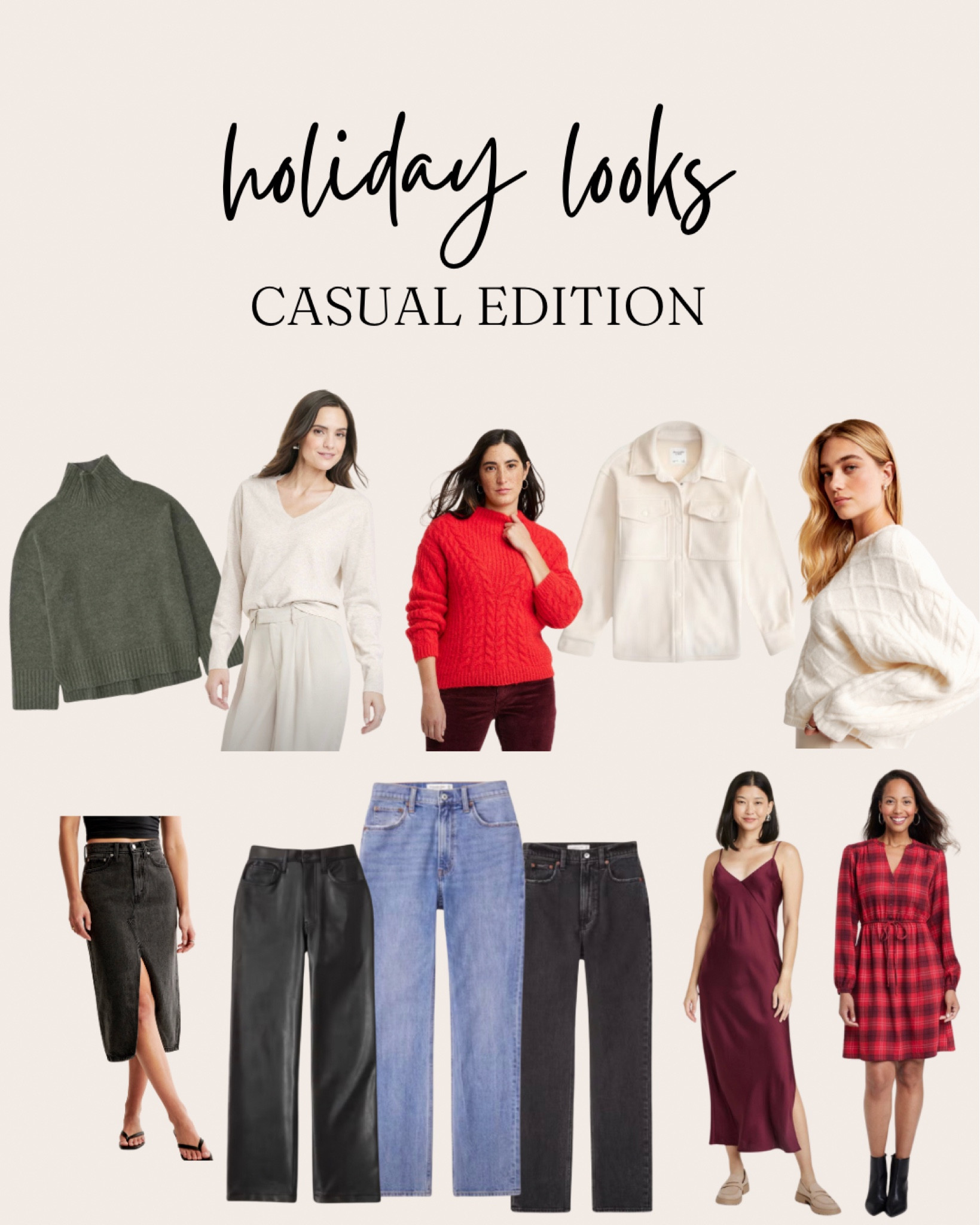 Holiday looks, but make it casual. I’m loving these cozy sweaters and comfy jeans, but I also can’t get enough of the silk dress and sweater combo. 

#LTKfindsunder100 #LTKfindsunder50 #LTKHoliday