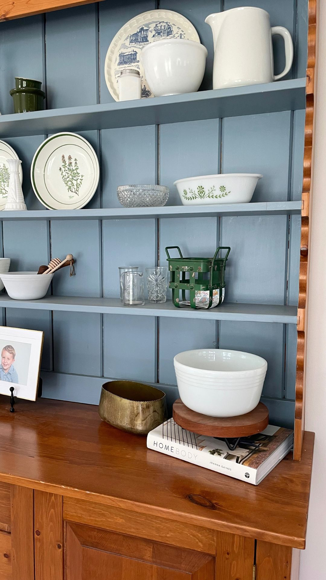 Dinning Room Hutch Styling - mixing vintage dishes with new finds! This brass planter from Magnolia is the perfect addition <3 

Planter is size large. 

 #LTKHome #LTKFindsUnder50 #LTKStyleTip