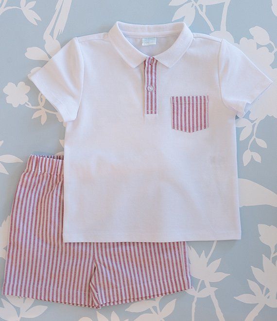 Edgehill Collection x The Broke Brooke Little Boy 2T-7 Beau Pique Knit Polo and Stripe Short Set ... | Dillard's
