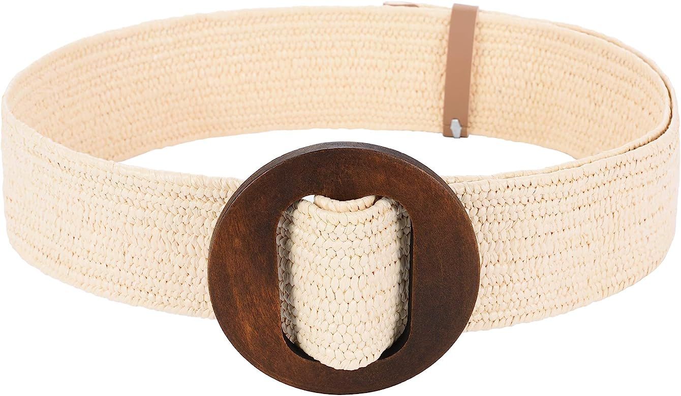 Women’s Belts w Elastic Woven Straw | Tropical Wide Woven Stretch Waist Belt | Amazon (US)