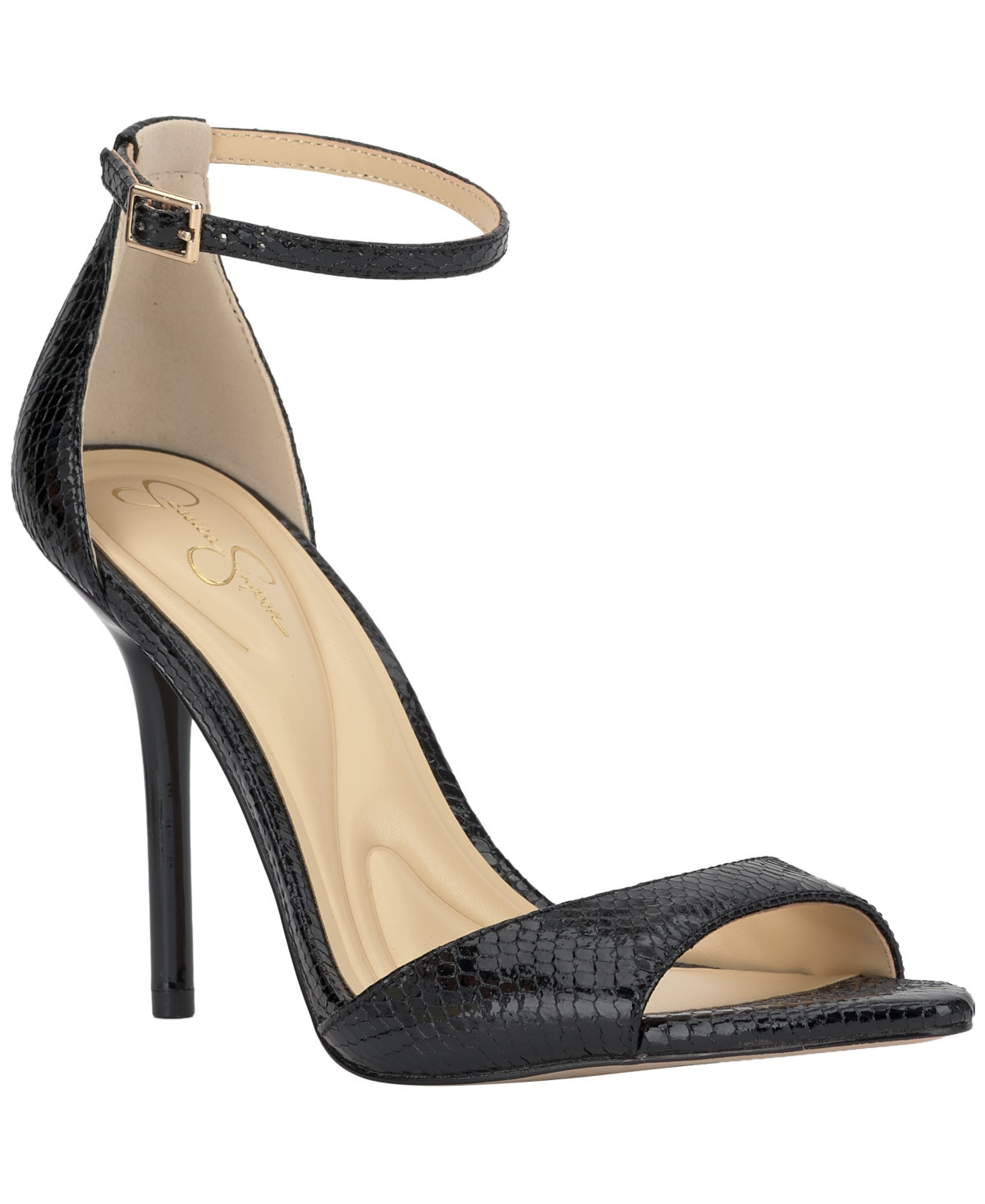 Jessica Simpson Women's Nelira Almond Toe Stiletto Sandals - Black Glazed Snake | Macy's