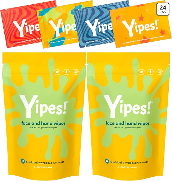 Yipes! Kids Face and Hand Wipes | Compostable Wet Wipes for Sensitive Skin | Individually Wrapped... | Amazon (US)