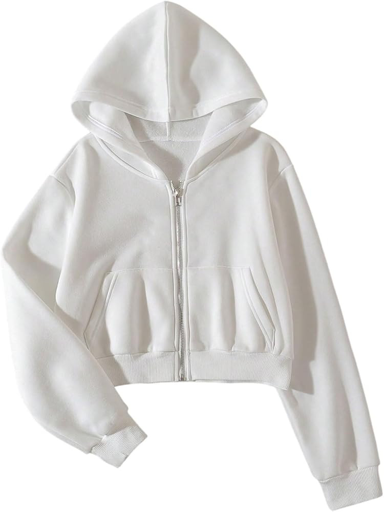 Long Sleeve,Drop Shoulder,Classic Solid Color,Crop Hoodies Sweatshirts,Zip Up,For Fall,Casual | Amazon (US)