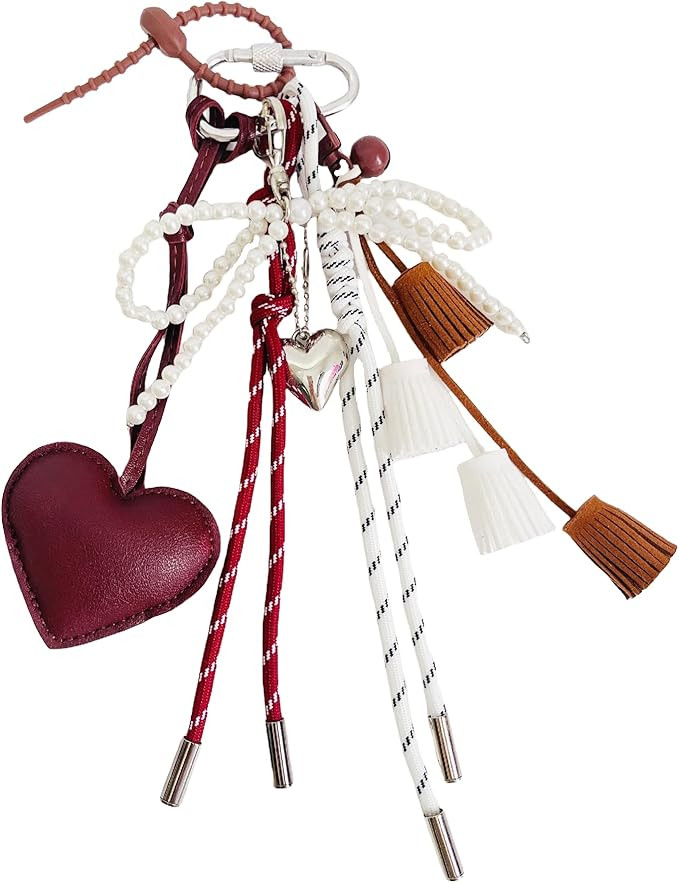QTMY Heart Tassel Bow Beaded Braided Keychain Bag Charms for Handbag Purse Backpack Accessories B... | Amazon (US)