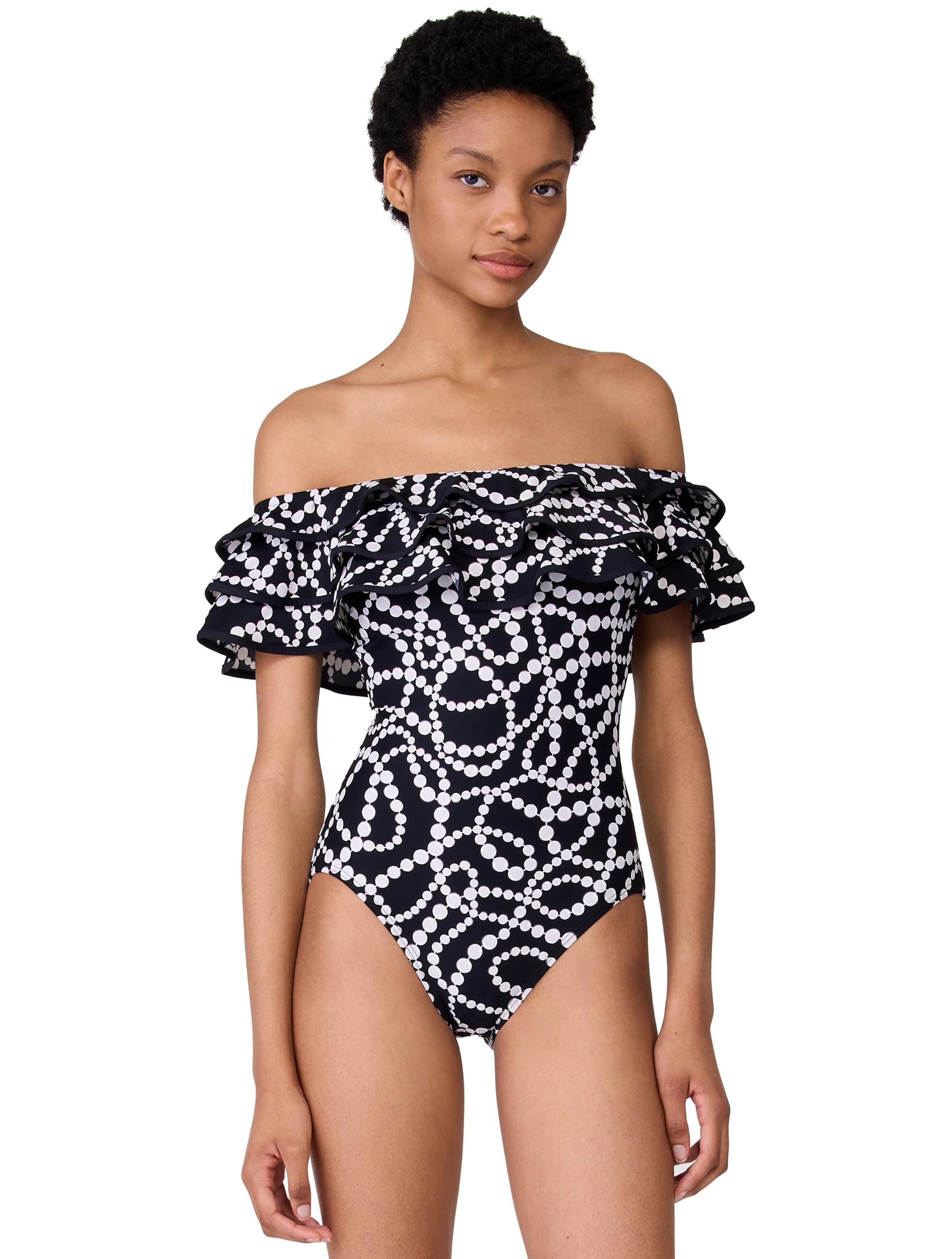 Kate Spade Off the Shoulder Ruffle One Piece Swimsuit - String Of Pear | Beach2Ocean