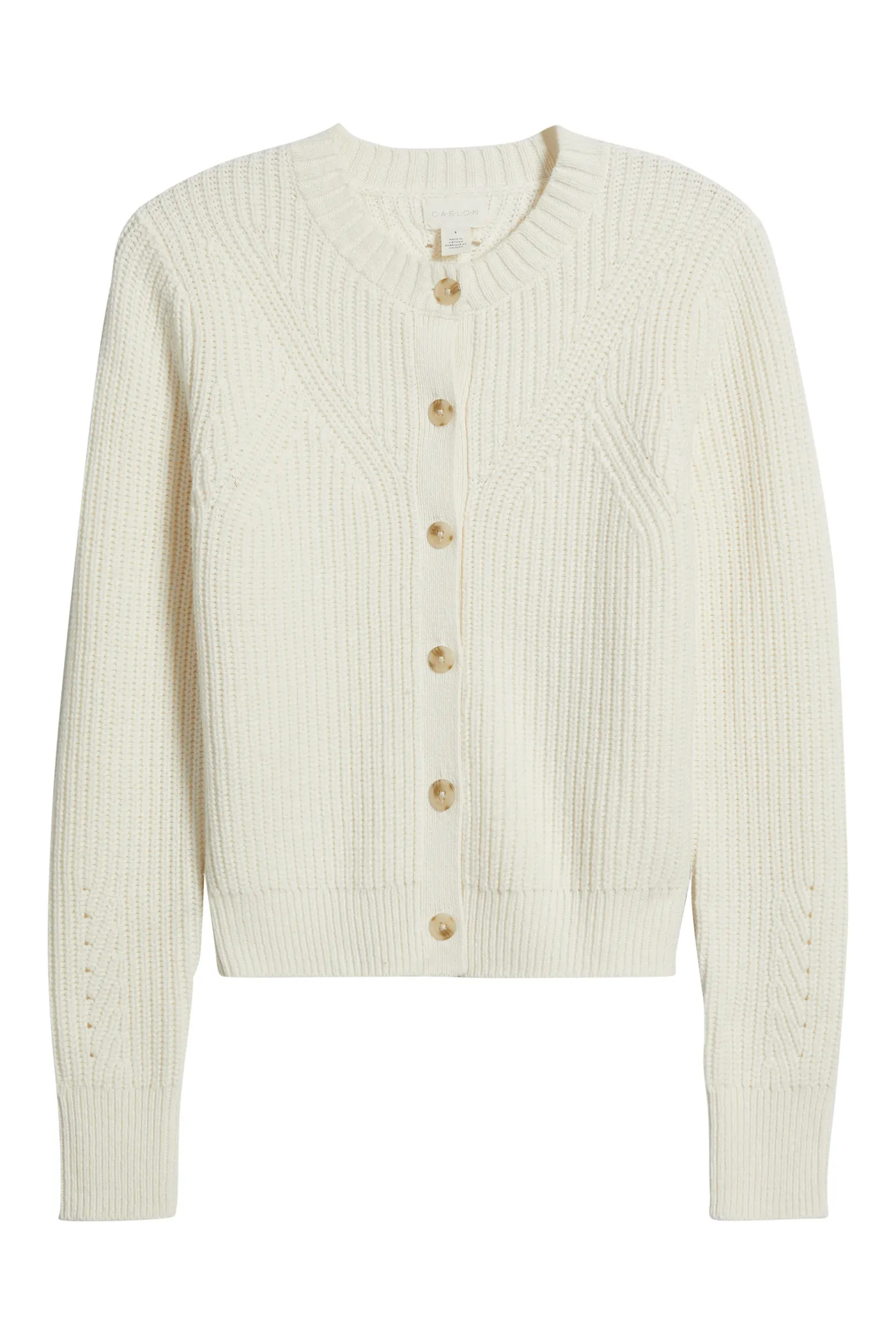 Caslon\u00ae Shaker Stitch Pointelle Pima Cotton & Merino Wool Cardigan (Women) | Nordstrom | Nordstrom