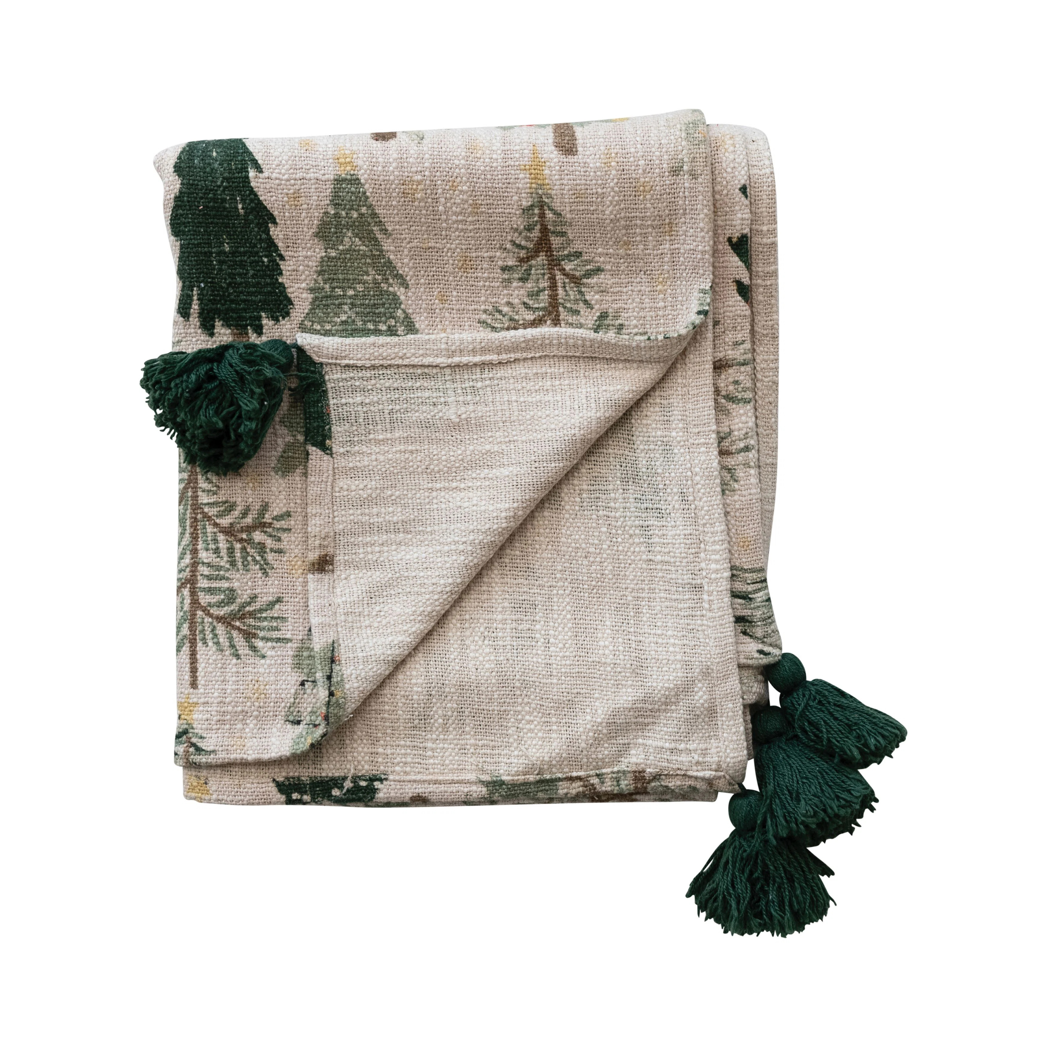 Artisan Cotton Throw with Tree Motif and Tassels | Wayfair North America