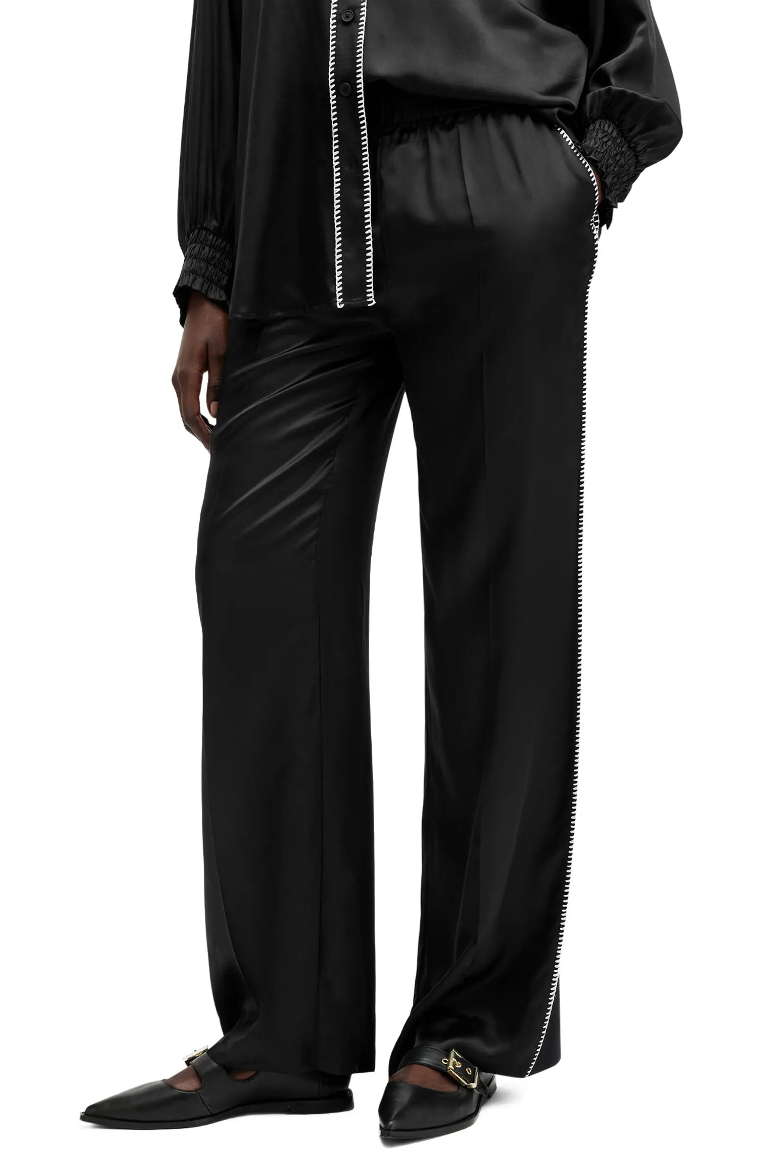 AllSaints Charli Whipstitch Satin Wide Leg Pants | Nordstromrack | Nordstrom Rack