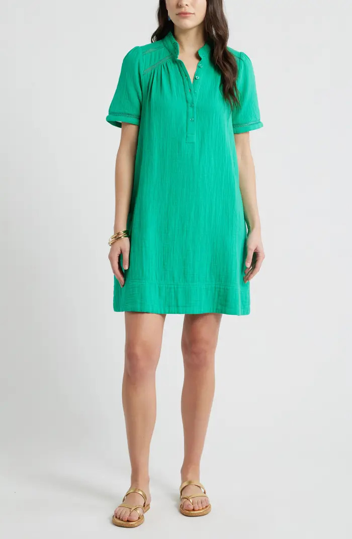 Ruffle Embroidered Inset Cotton Shift Dress | Nordstrom