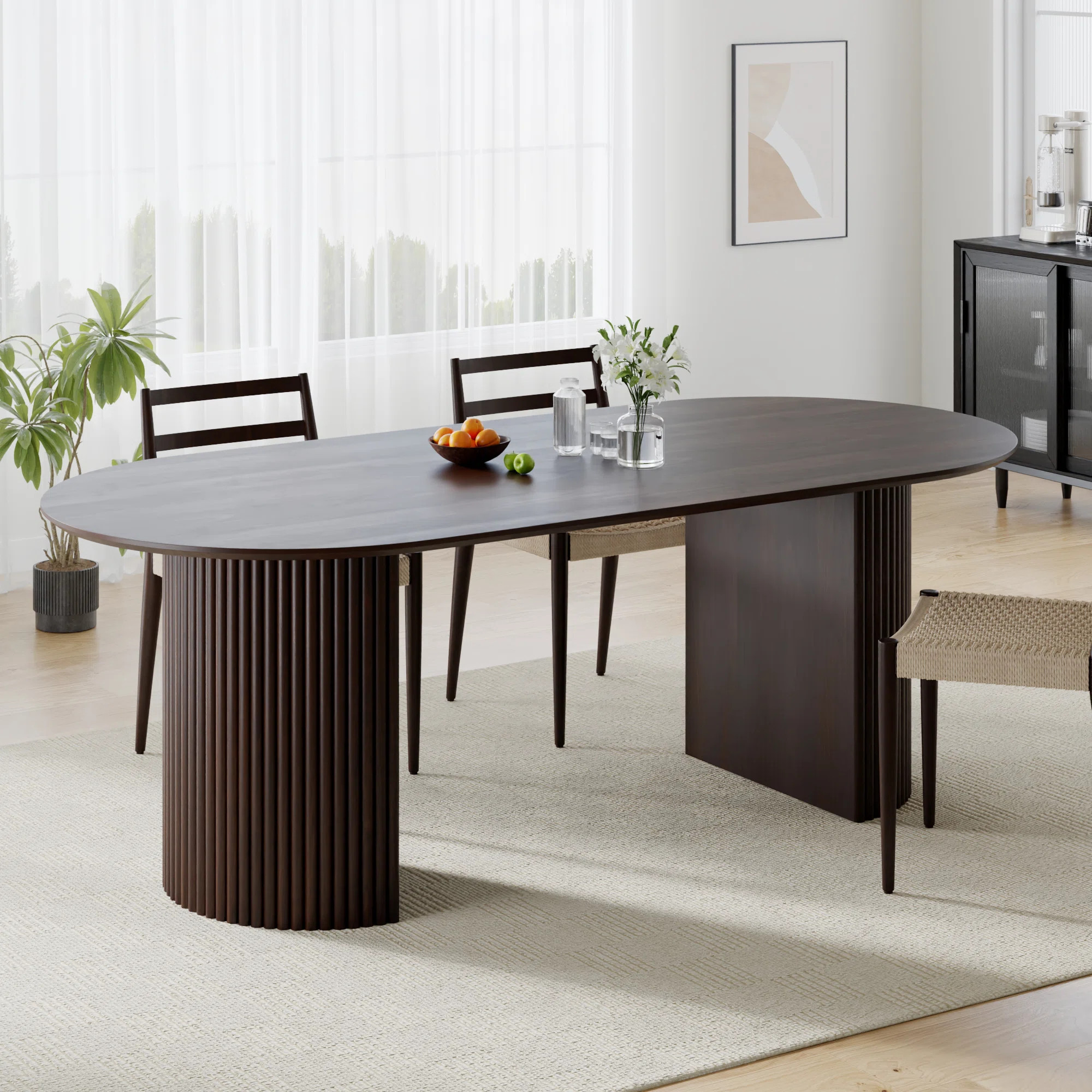 79" Oval Dining Table Duble Pedestal Dining Table Seats 6 Solid Wood Kitchen Table | Wayfair North America