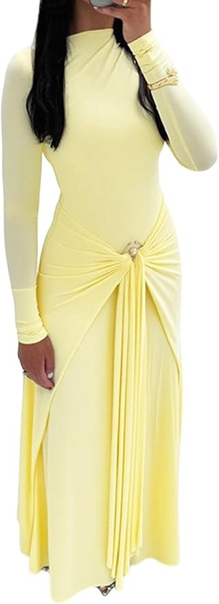 Geulis Long Sleeve Fall Maxi Dress 2025 Elegant Bodycon Wrap Long Dress Cocktail Party Wedding Gu... | Amazon (US)