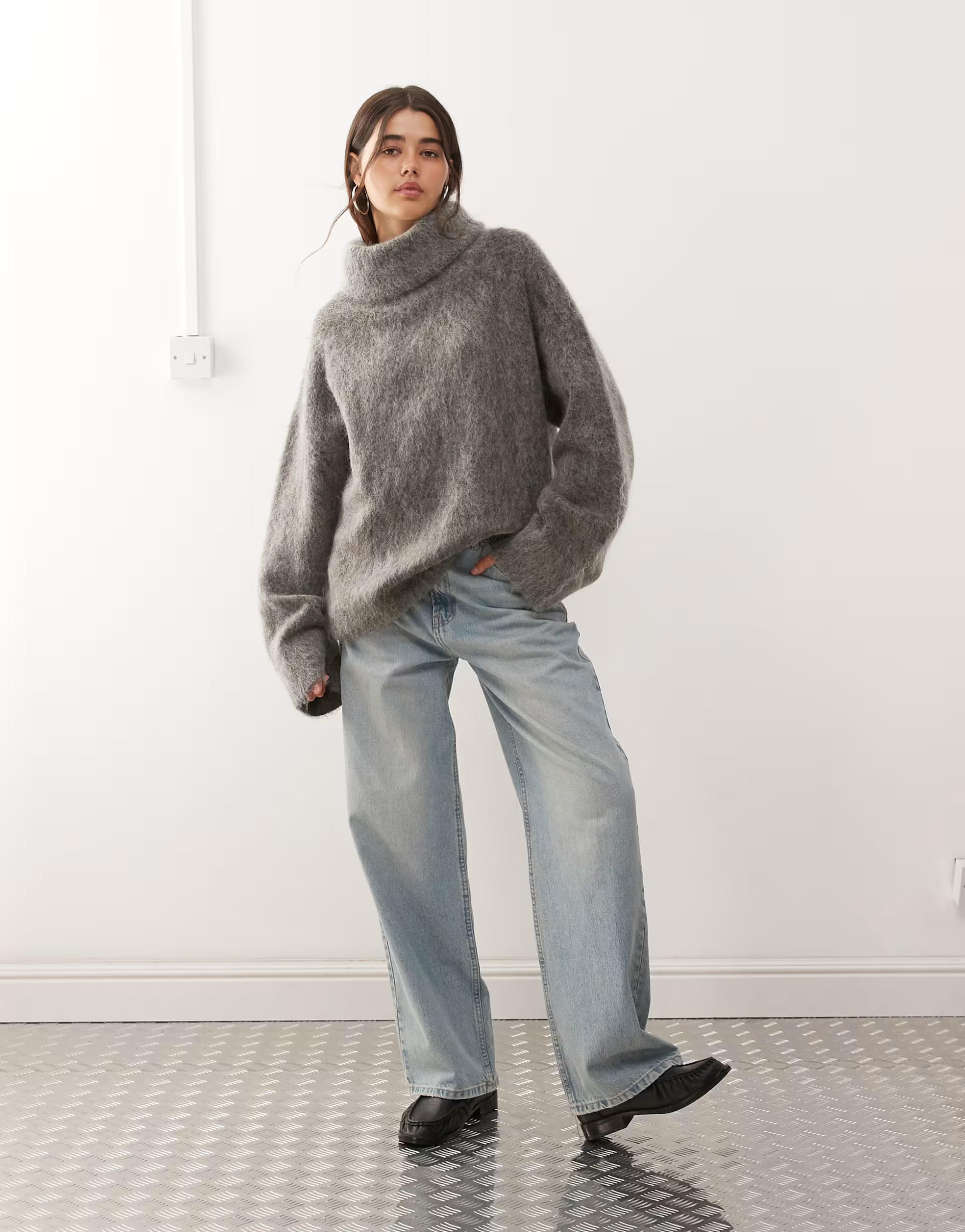 Weekday premium wool & mohair blend oversized turtle neck jumper in grey | ASOS (Global)