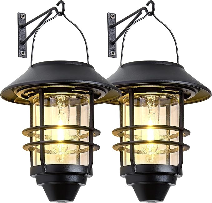 Solar Lantern Outdoor Lights, Hanging Waterproof Lantern Lights with Wall Mount Kit for Garden Po... | Amazon (US)