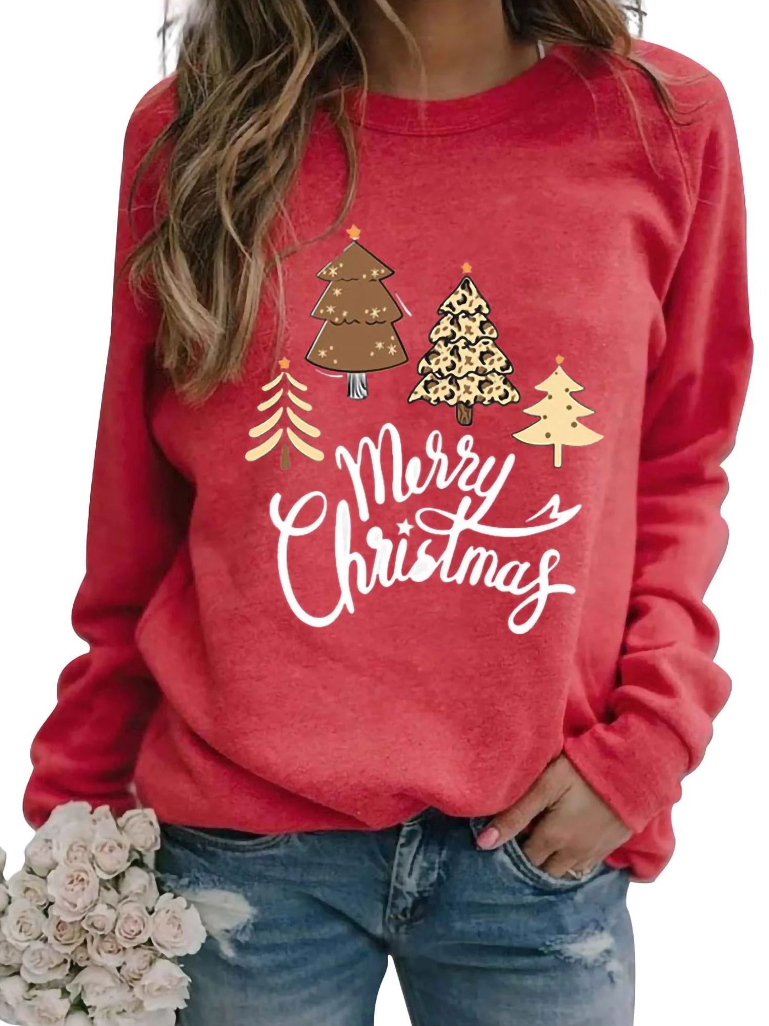 Christmas Sweatshirt Women Casual Crewneck Long Sleeve Holiday Shirts Fall Winter Pullover Top | Walmart (US)