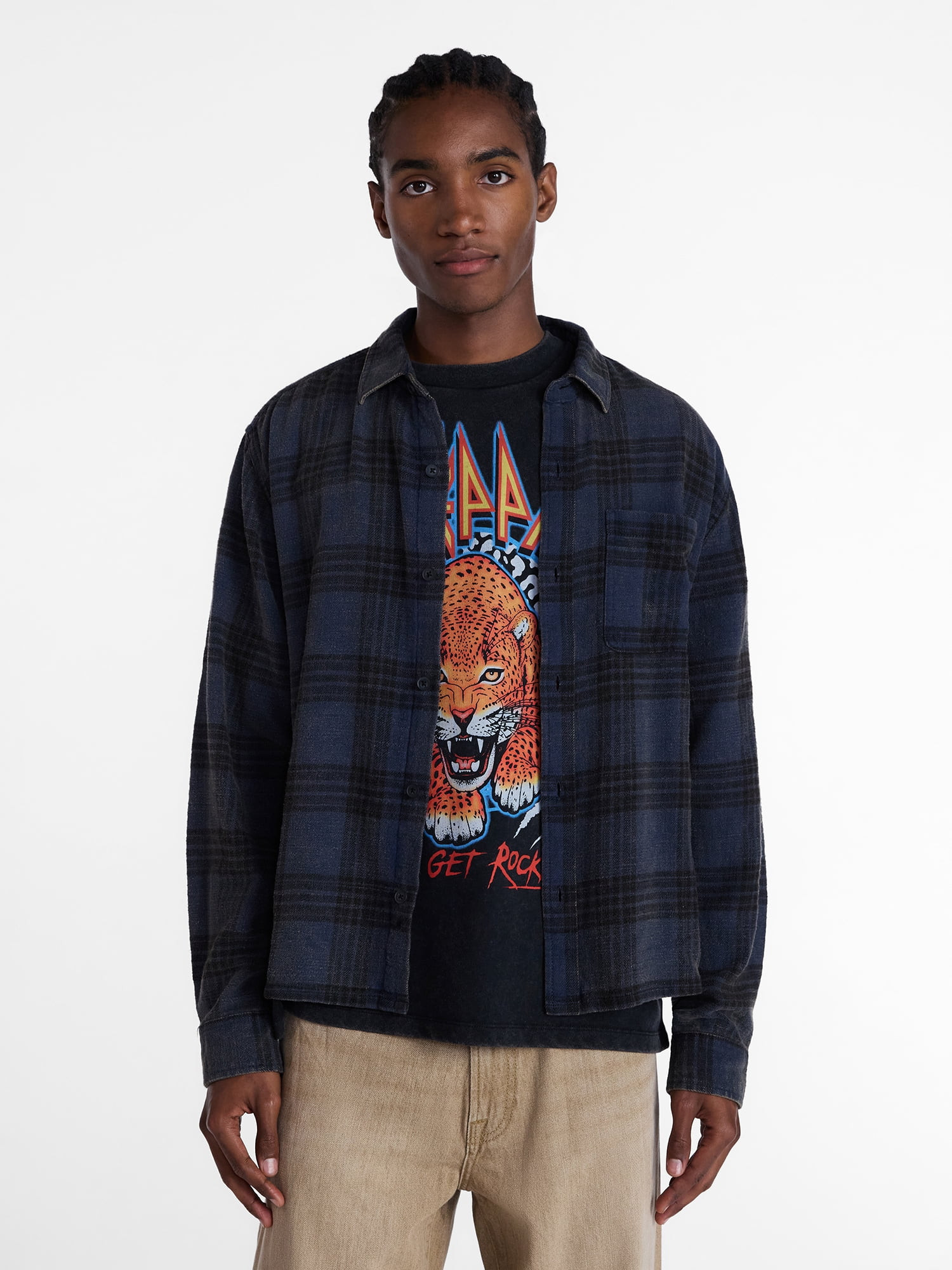 No Boundaries Grunge Flannel Shirt with Long Sleeves, Men's XS-5XB | Walmart (US)