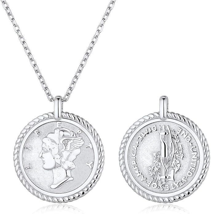 ChicSilver Coin Necklace 18K Gold/Platinum Plated Sterling Silver Vintage Circle Disc Special Coi... | Amazon (US)