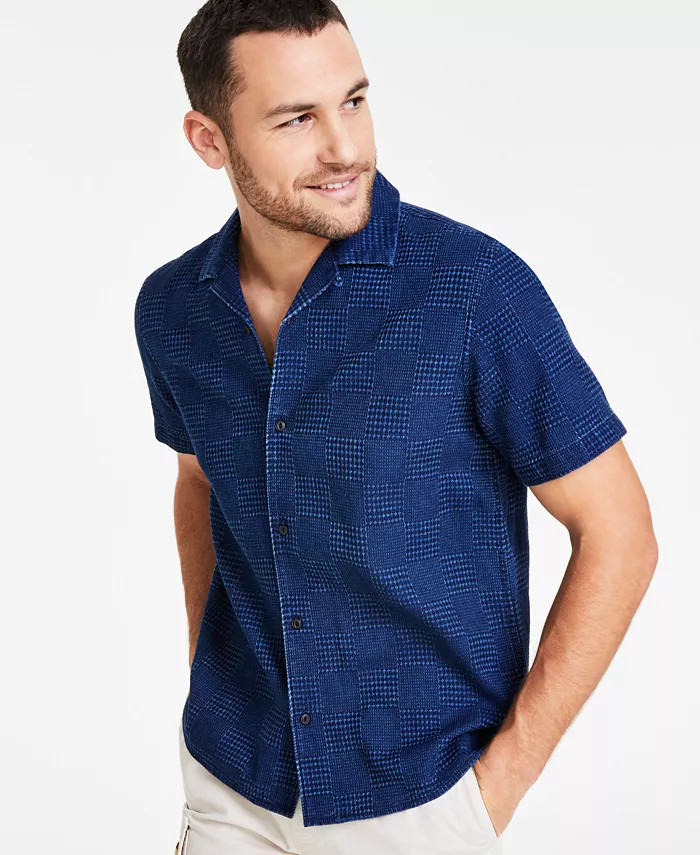 Sun + Stone Men's Regular-Fit Checkered Camp Shirt, Created for Macy's - Macy's | Macy's