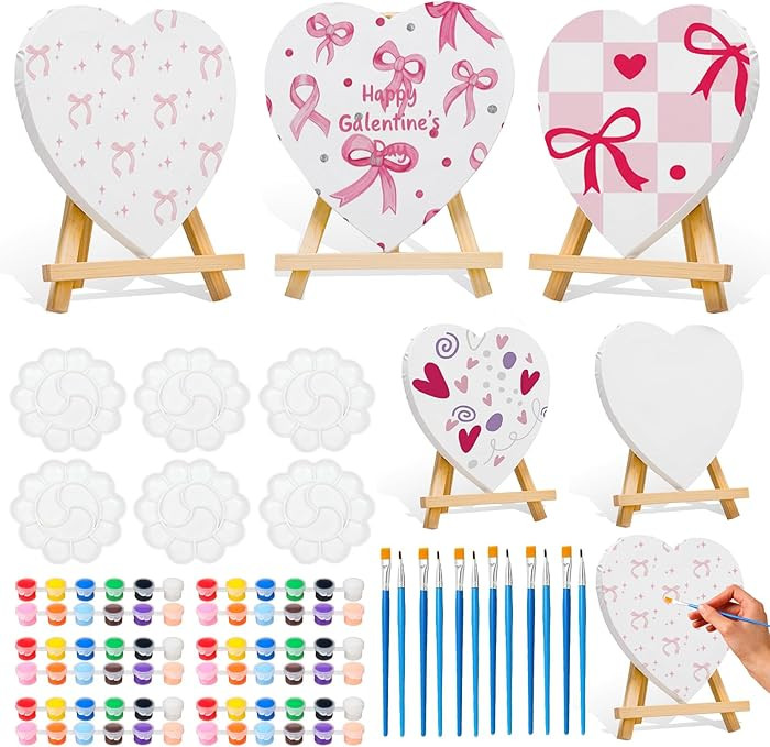 Tenceur 6 Sets Galentines Heart Shaped Canvas Kits 7.87 Inch Canvas Painting Set for Adults Ready... | Amazon (US)