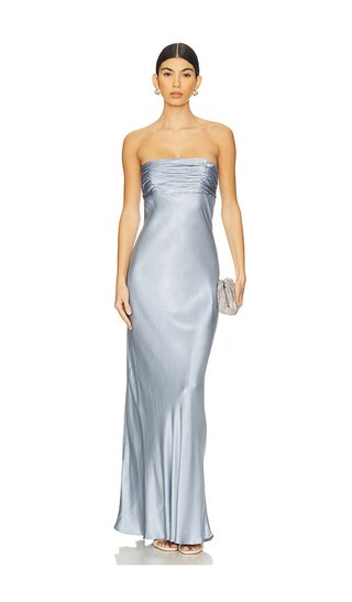 La Lune Strapless Ruched Bodice Maxi Dress in Powder Blue | Revolve Clothing (Global)