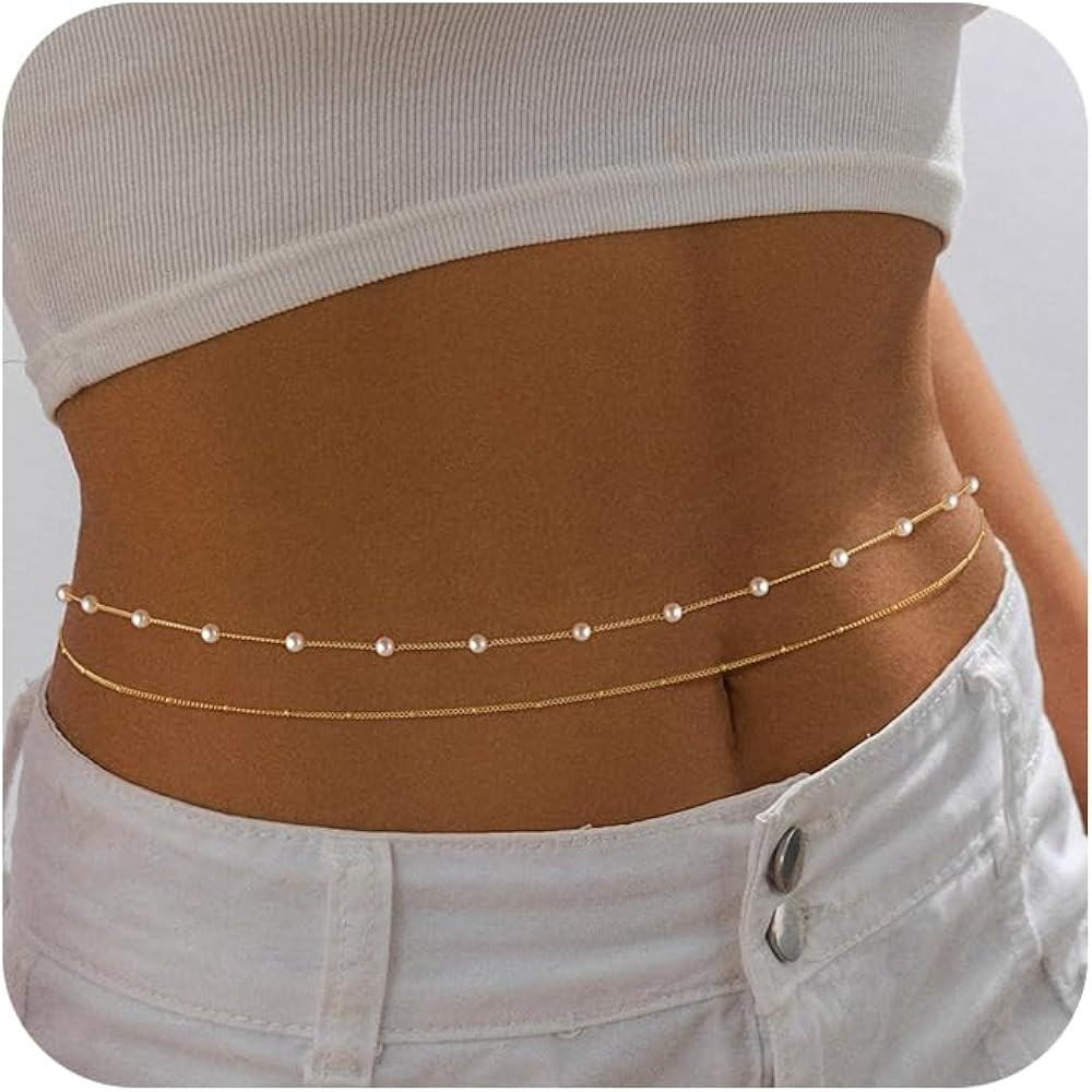 14K Gold/Sterling Silver Plated Waist Chain for Women Waterproof,Body Jewelry Chains Sexy Bikini ... | Amazon (US)