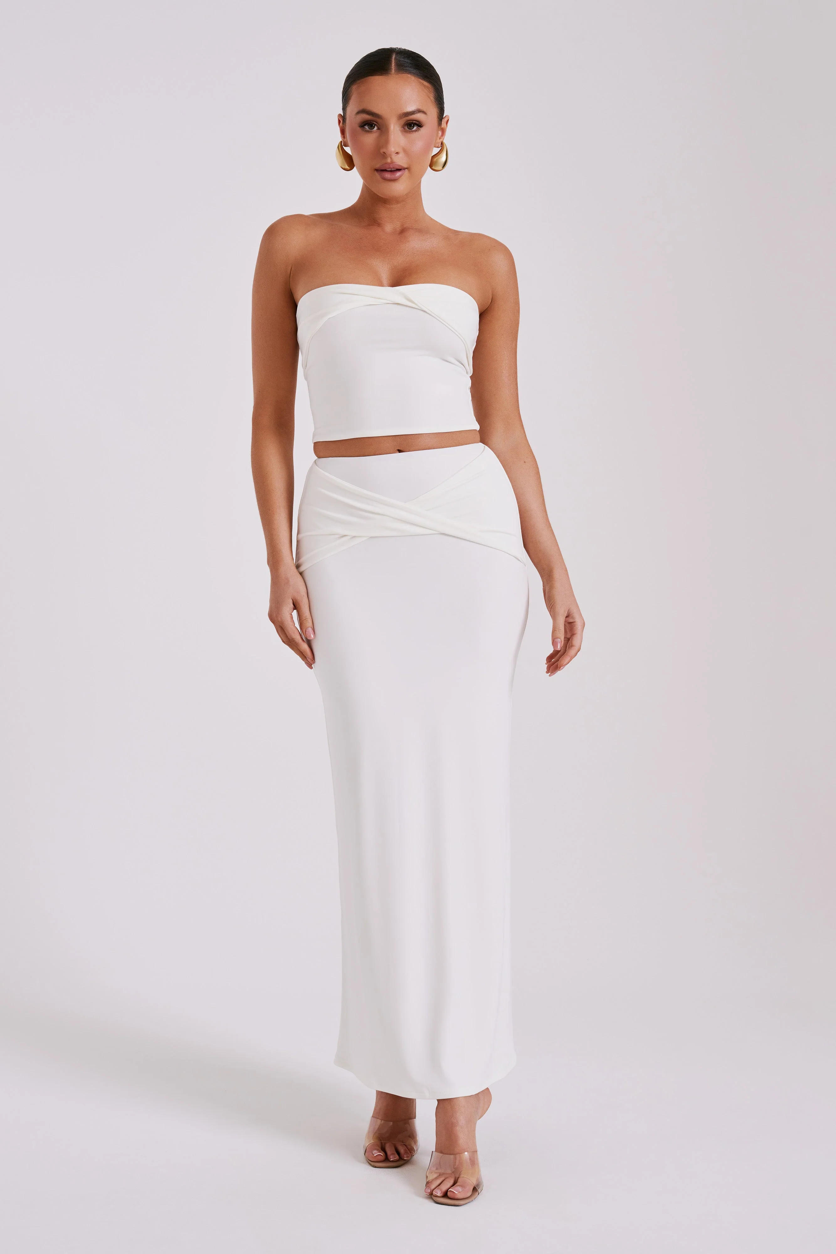 Ceri Maxi Twist Skirt - White | MESHKI US