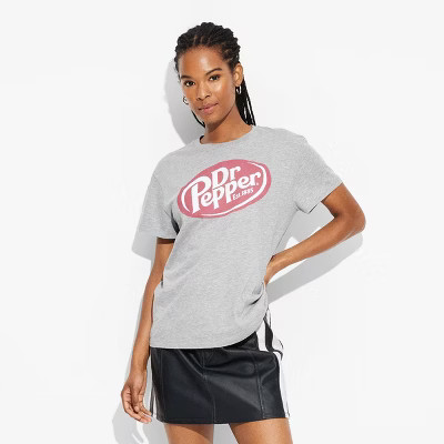 Women's Dr Pepper Short Sleeve Graphic T-Shirt - Heather Gray XXS: Knit Pullover | Target