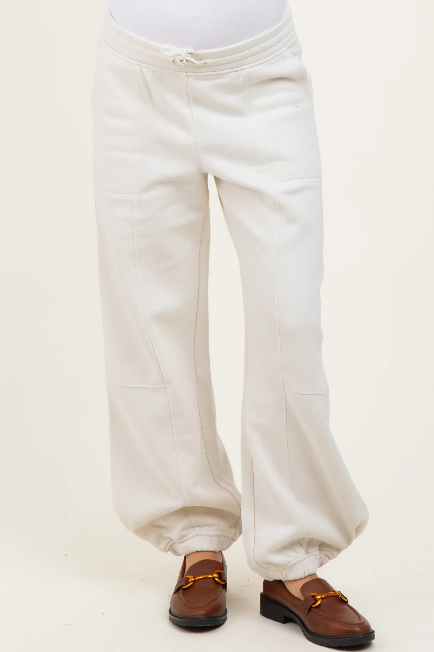 Ivory Multi Seam Fleece Maternity Sweatpants | PinkBlush Maternity