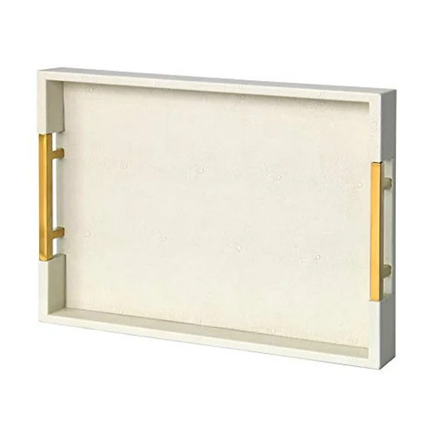 Home Redefined Modern Elegant 18"x12" Rectangle Cream Glossy Shagreen Decorative Ottoman Coffee T... | Walmart (US)