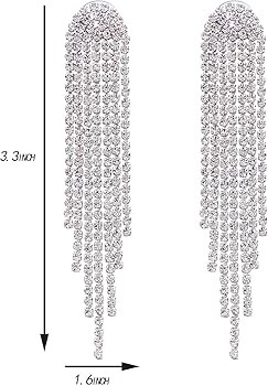 SELOVO Clear Rhinestone Crystal Boho Tassel Long Sparkle Dangle Earrings 2.8"/3.3" | Amazon (US)