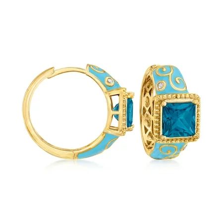 Ross-Simons 4.00 ct. t.w. London Blue Topaz Hoop Earrings With Blue Enamel and White Topaz Accents i | Walmart (US)