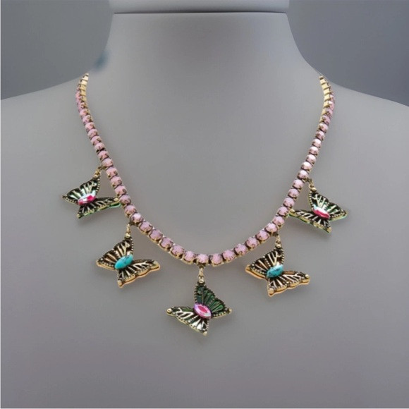 Betsey Johnson Pink and Gold Necklace with Rhinestone Pendants | Poshmark