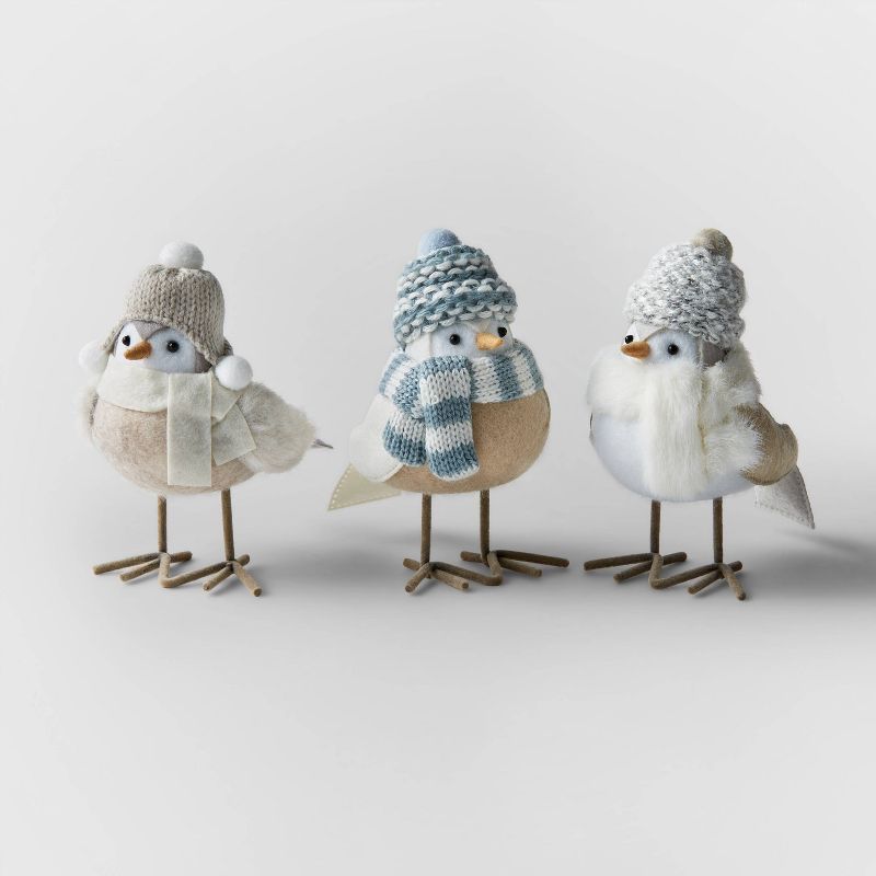 3ct Mini Fabric Winter Bird Decorative Figurine Set Gray - Wondershop™ | Target