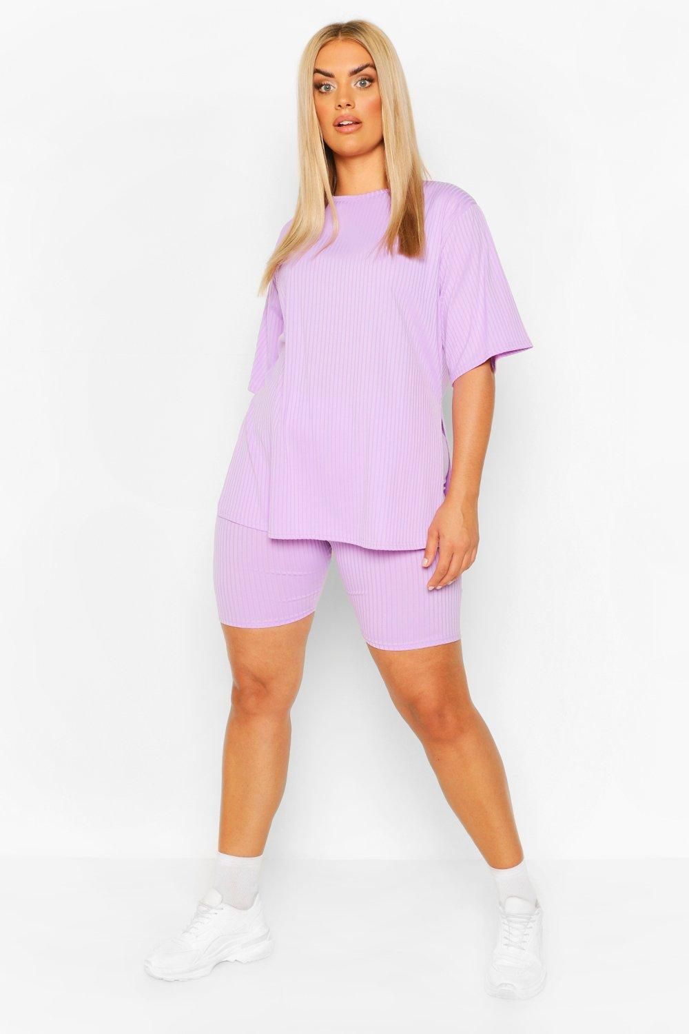 Womens Plus Side Split Top & Cycling Short - Purple - 22 | Boohoo.com (US & CA)