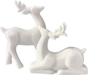 Porcelain Christmas Reindeer Figurines, Pack 2 Mini Animal Reindeer Decor Deer Statues Sculpture ... | Amazon (US)