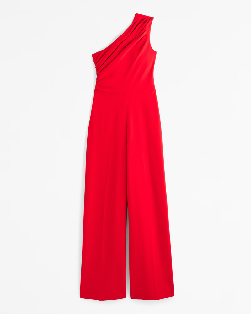 Abercrombie & Fitch Women's One-Shoulder Crepe Jumpsuit in Red - Size XXS PETITE | Abercrombie & Fitch (US)