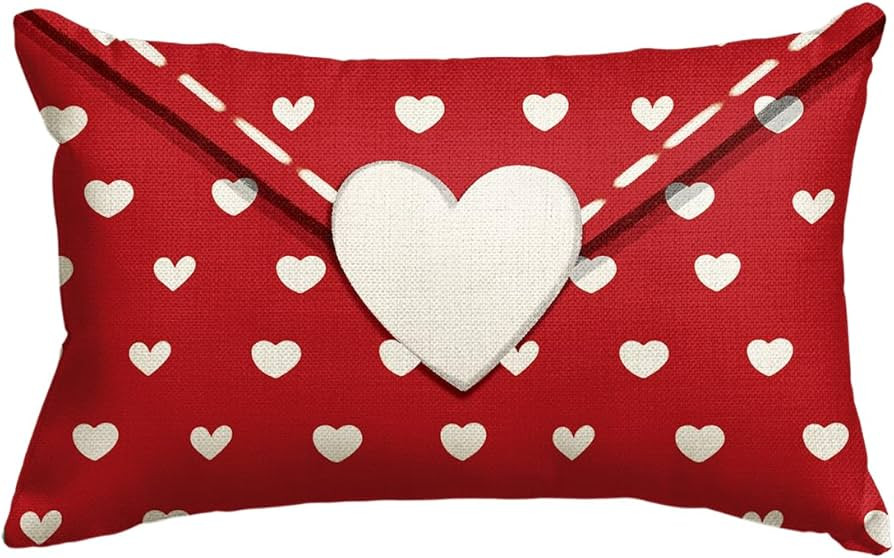 AVOIN colorlife Valentine's Day Envelope Throw Pillow Cover, 12 x 20 Inch Red Heart Red Anniversa... | Amazon (US)