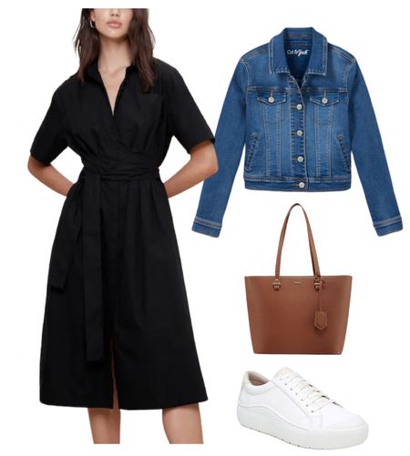 Black shirt dress outfit idea 
Jean jacket 
Sneakers 


#LTKshoecrush #LTKstyletip #LTKfindsunder100