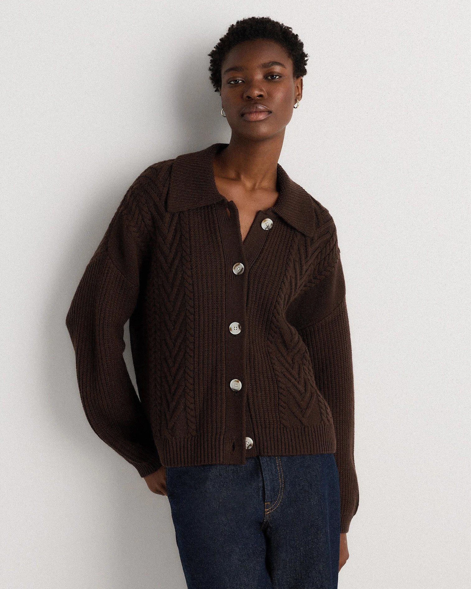 Australian Merino Wool Collared Cable Cardigan | Quince