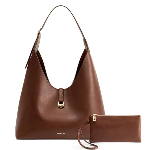 TOPEAST Slouchy Hobo Bags for Women, Large Shoulder Handbag with Wallet, Soft Faux Leather Designer Crescent Purse for Work Travel, Chic Everyday Tote, Brown | Amazon (US)