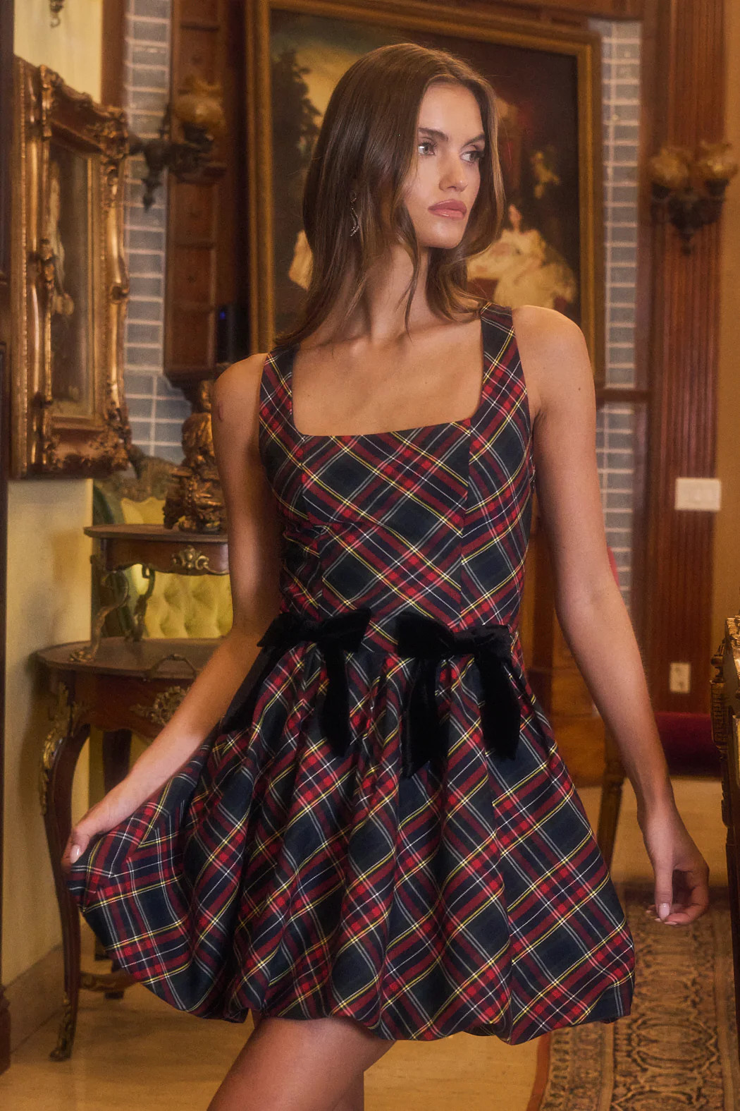 Seliora Plaid Bow Mini Dress | Sugarlips