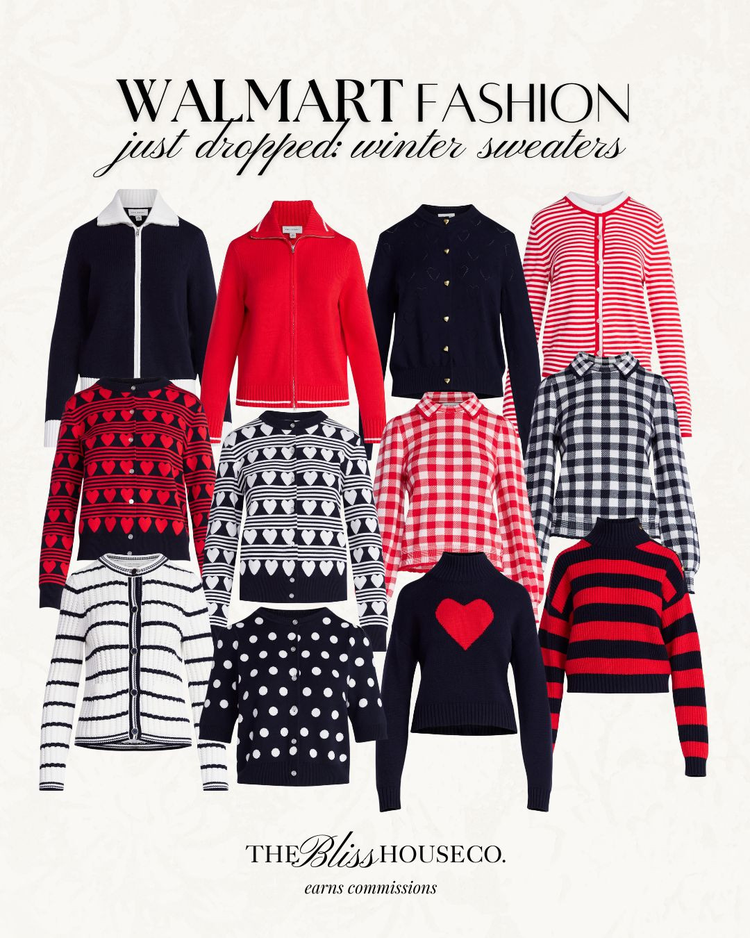 New winter sweaters under $30 from Walmart! Winter style, affordable women's fashion finds, valentine's day, blue, red, navy, classic sweater, printed, trending, Walmart fashion. 

 #LTKFindsUnder50