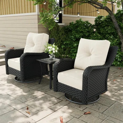3 Piece Wicker Outdoor Furniture Set With 6-inch Comfy Cushions, High Back Patio Furniture Set With Swivel Rocking Chairs And Side Table | Wayfair North America