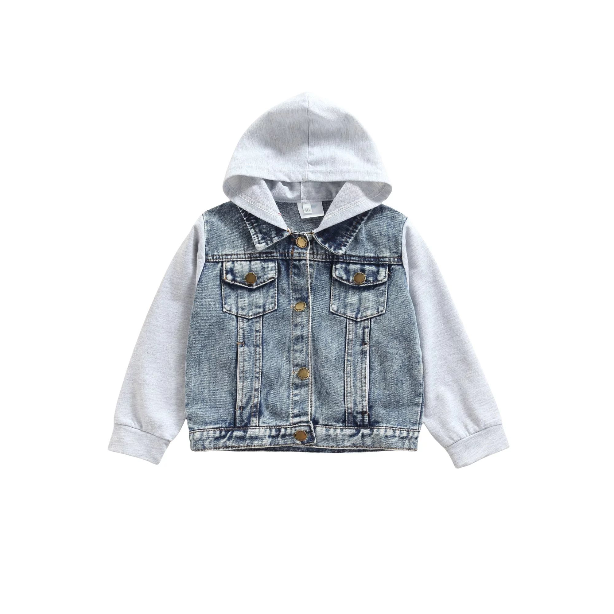 TheFound Toddler Baby Boys Causal Jacket Outwear Long Sleeve Denim Patchwork Single Breasted Hood... | Walmart (US)